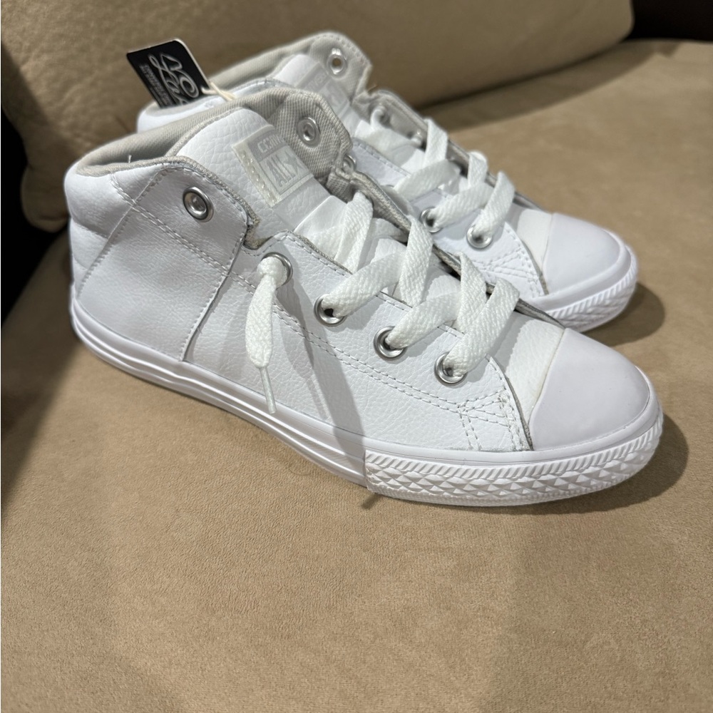 Converse Kids White Leather Mid Sneakers